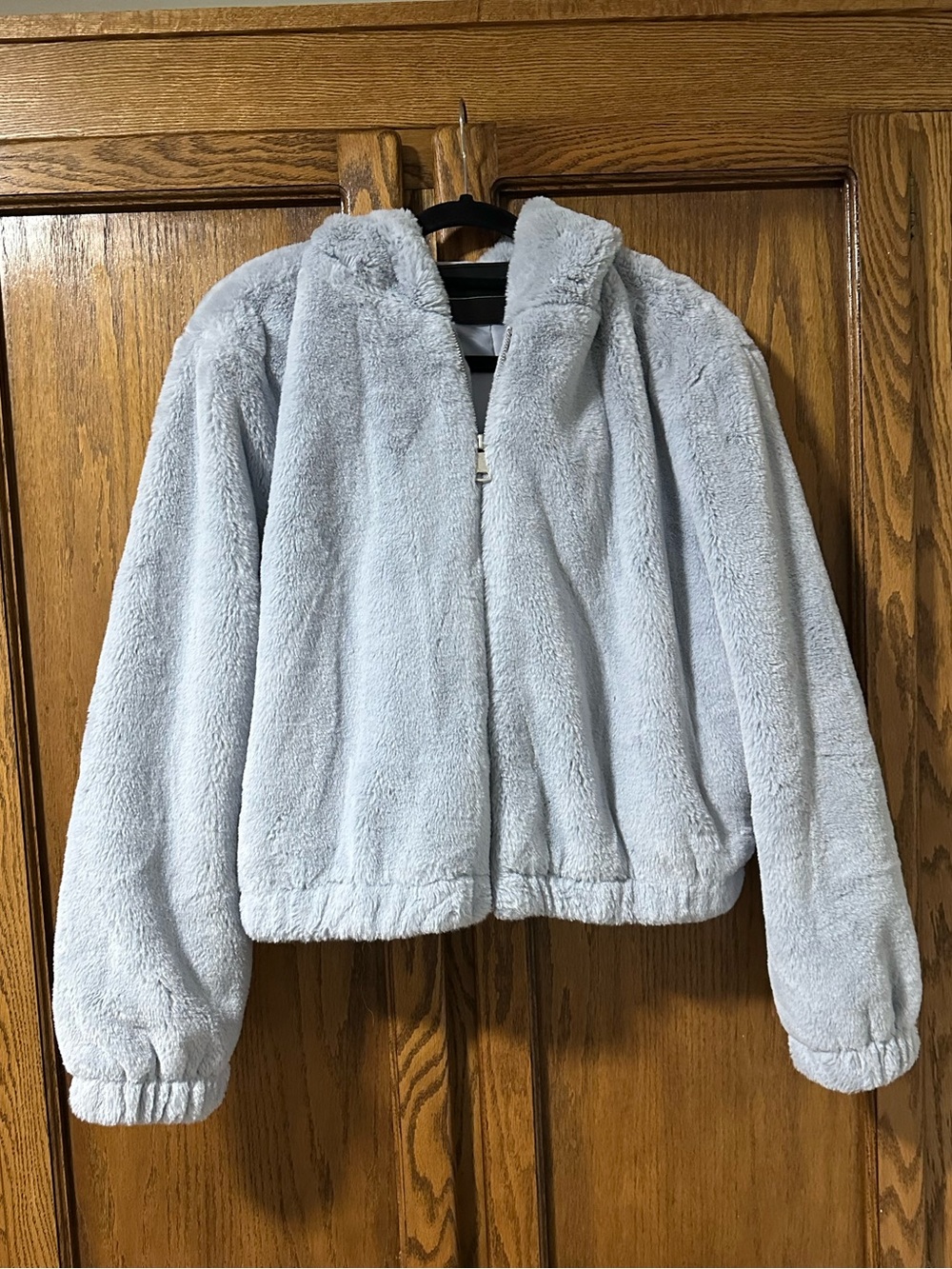 Bagatelle Faux Fur Hooded Bomber Jacket Sz M Gray